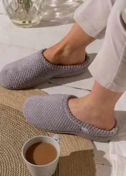 Totes Isotoner Grey Popcorn Terry Mule Slippers