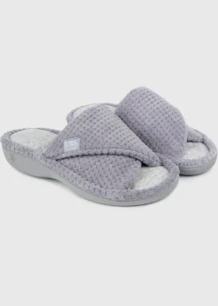 Totes Isotoner Grey Popcorn Turnover Open Toe Slippers