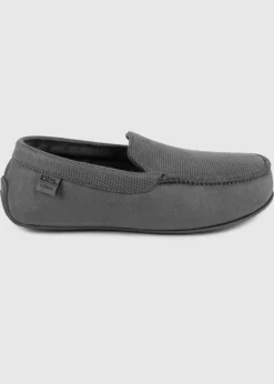 Totes Isotoner Grey Square Patterned Smart Moccasin Slipper
