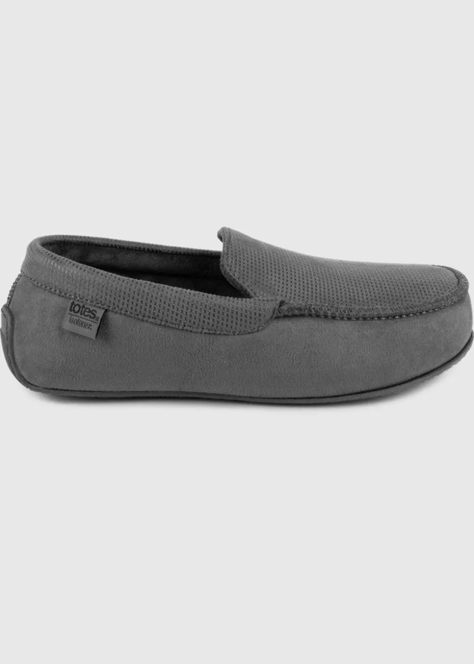 Totes Isotoner Grey Square Patterned Smart Moccasin Slipper