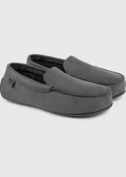 Totes Isotoner Grey Square Patterned Smart Moccasin Slipper