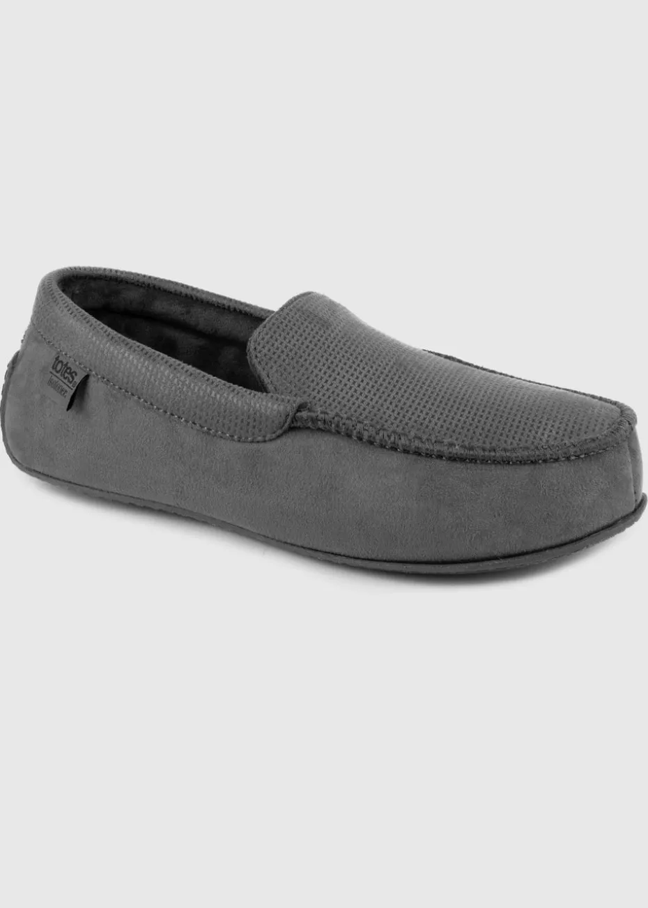 Totes Isotoner Grey Square Patterned Smart Moccasin Slipper