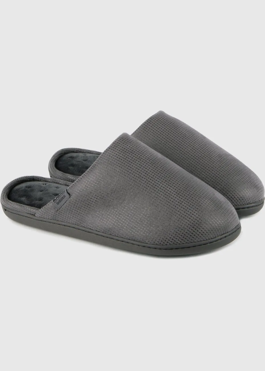 Totes Isotoner Grey Square Patterned Smart Mule Slipper