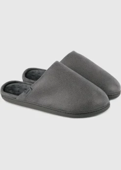 Totes Isotoner Grey Square Patterned Smart Mule Slipper