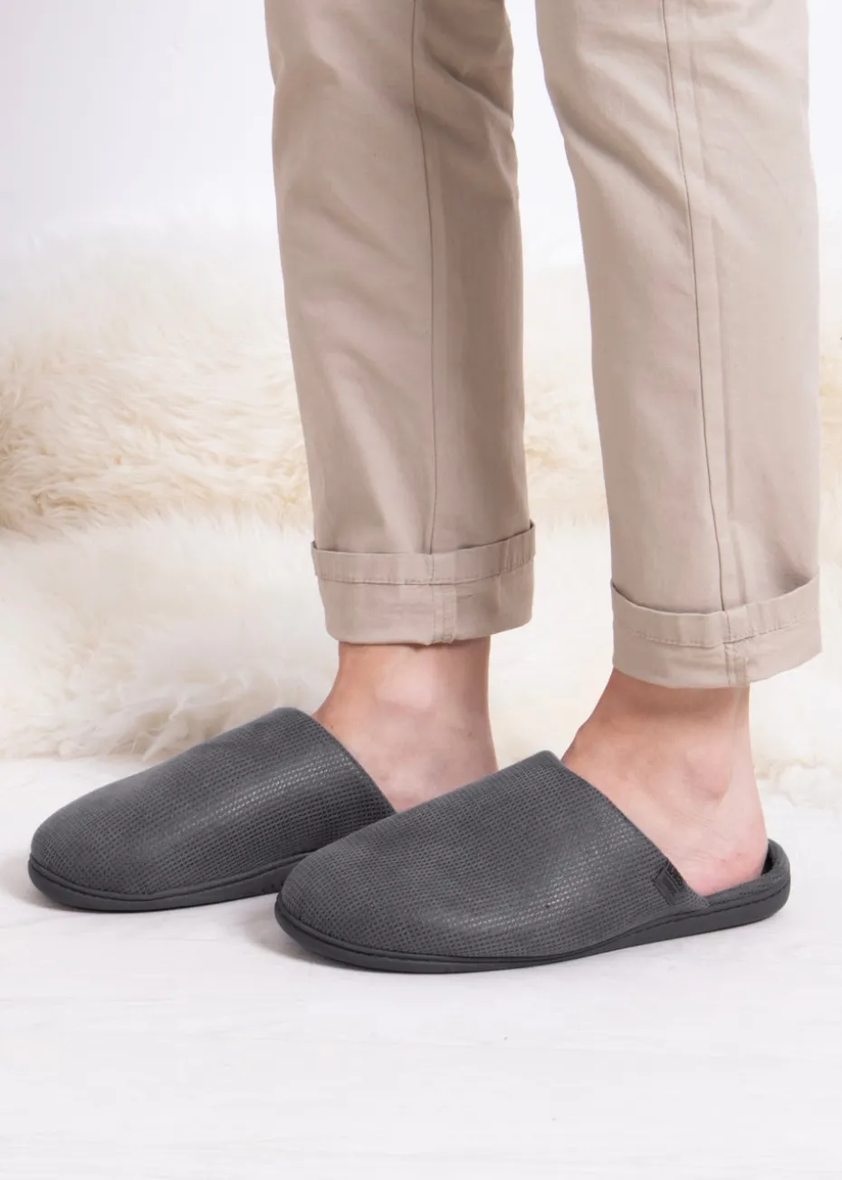 Totes Isotoner Grey Square Patterned Smart Mule Slipper