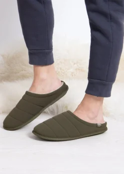 Totes Isotoner Khaki Sport Quilted Mule Slipper With Cosy Lining
