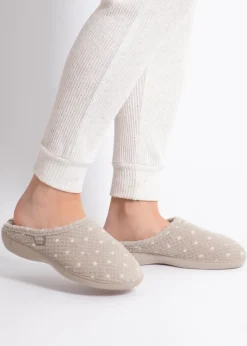 Totes Isotoner Natural Ladies Popcorn Terry Mule Slippers