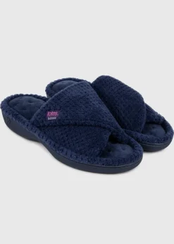 Totes Isotoner Navy Popcorn Turnover Open Toe Slippers