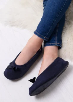 Totes Isotoner Navy Terry Ballerina Slippers