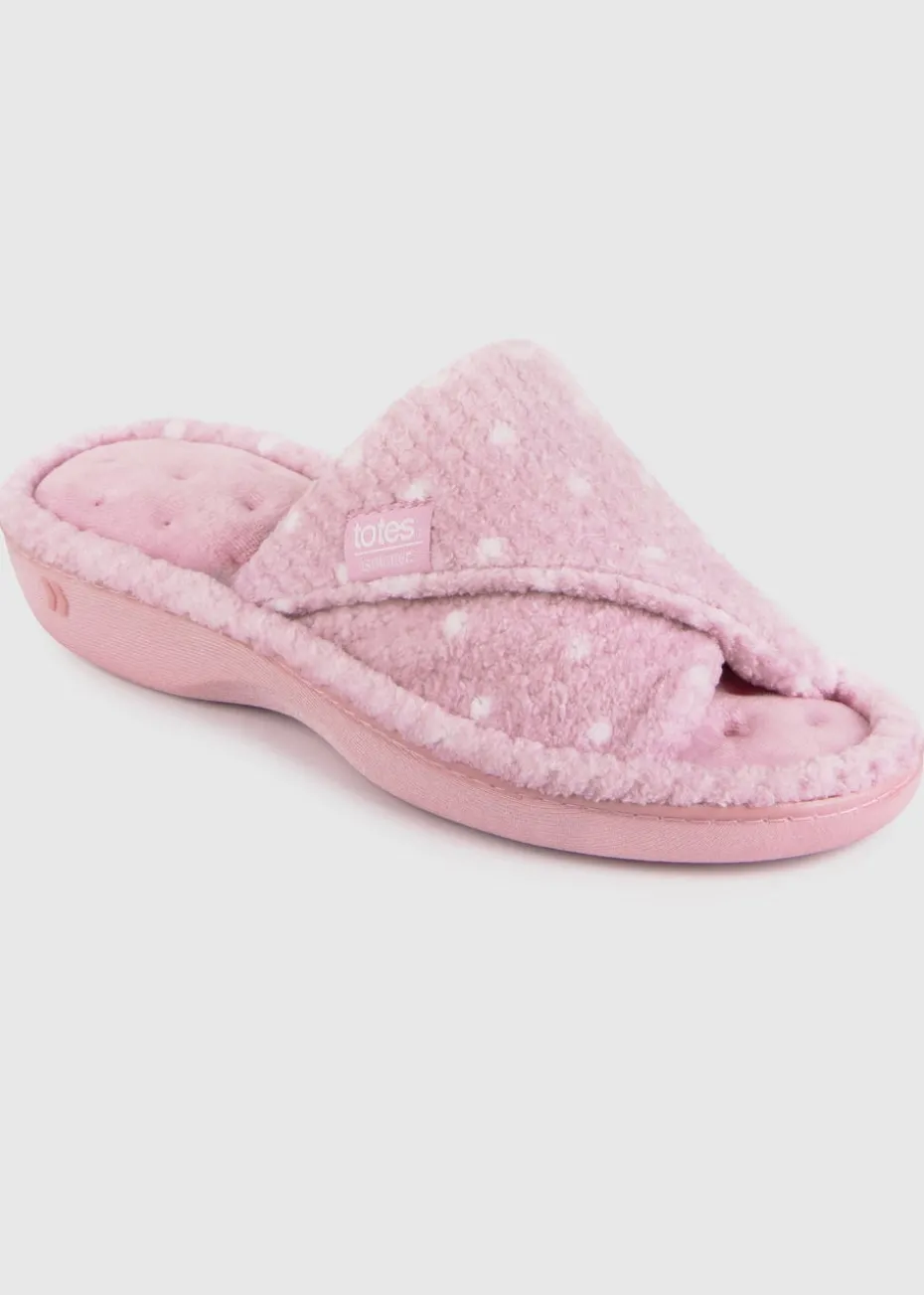 Totes Isotoner Pink Popcorn Turnover Open Toe Slippers