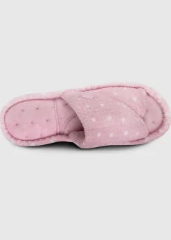 Totes Isotoner Pink Popcorn Turnover Open Toe Slippers