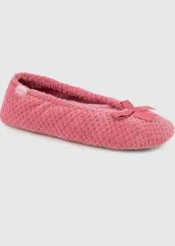 Totes Isotoner Pink Popcorn Terry Ballet Slippers