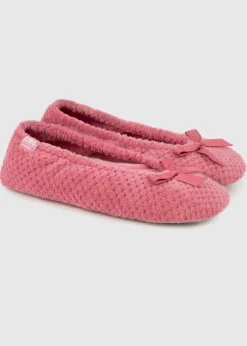 Totes Isotoner Pink Popcorn Terry Ballet Slippers