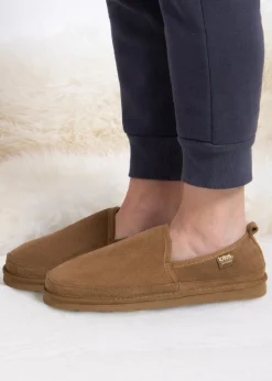 Totes Isotoner Tan Real Suede Full Back Slipper