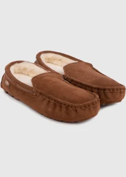 Totes Isotoner Tan Real Suede With Closed Stitch Moccasin Slipper