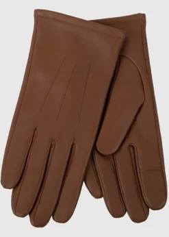 Totes Isotoner Tan Three Point Leather Glove With SmarTouch
