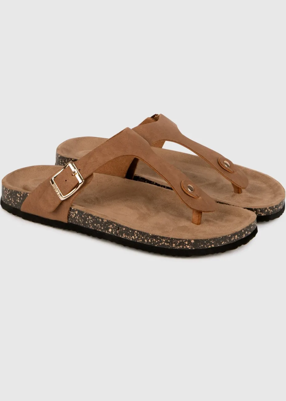 Totes Tan PU Buckle Toe Post