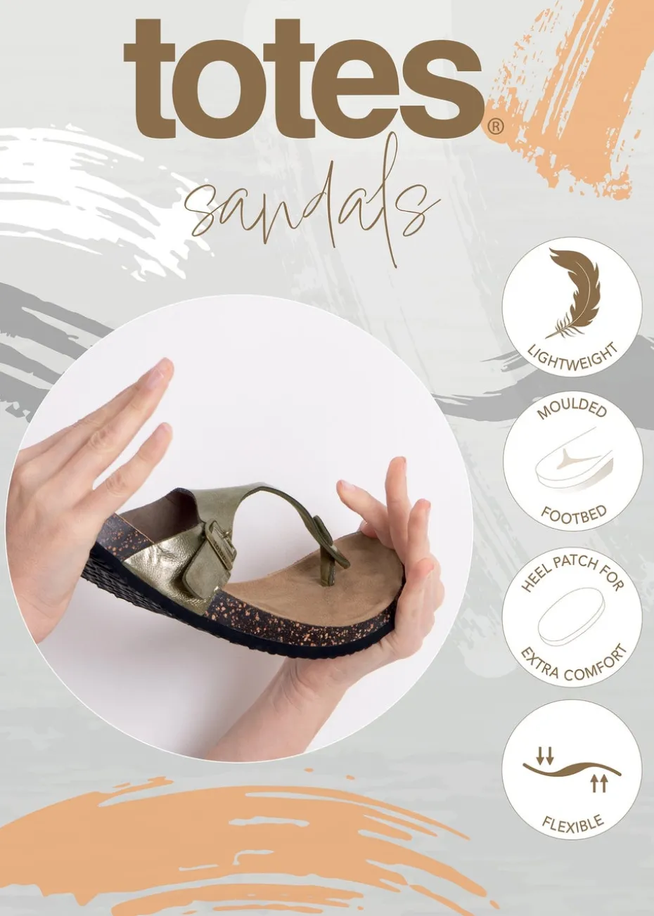 Totes Tan PU Buckle Toe Post