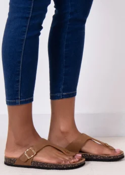 Totes Tan PU Buckle Toe Post