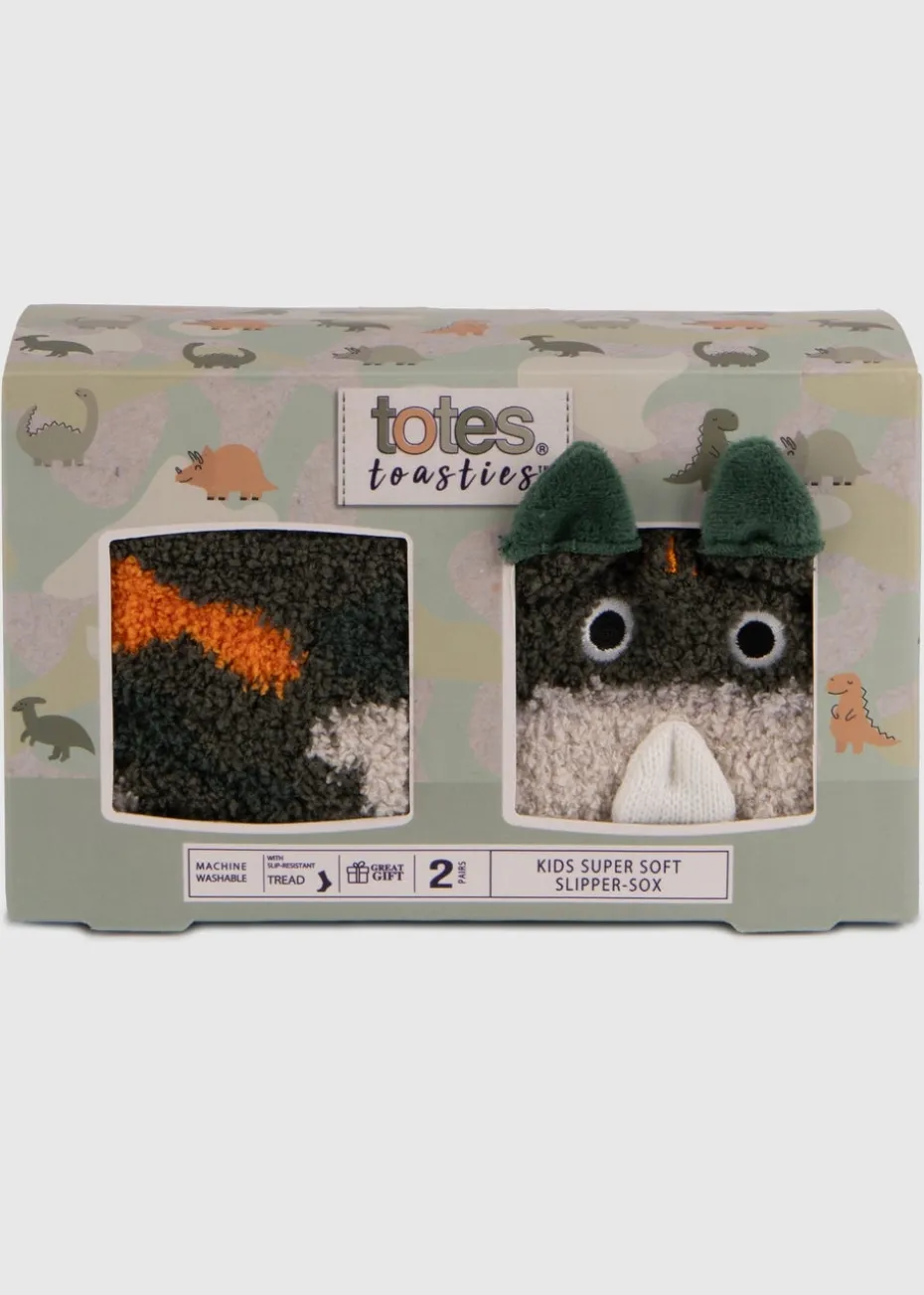 Totes Toasties Green Boys Super Soft Slipper Socks (Twin Pack)