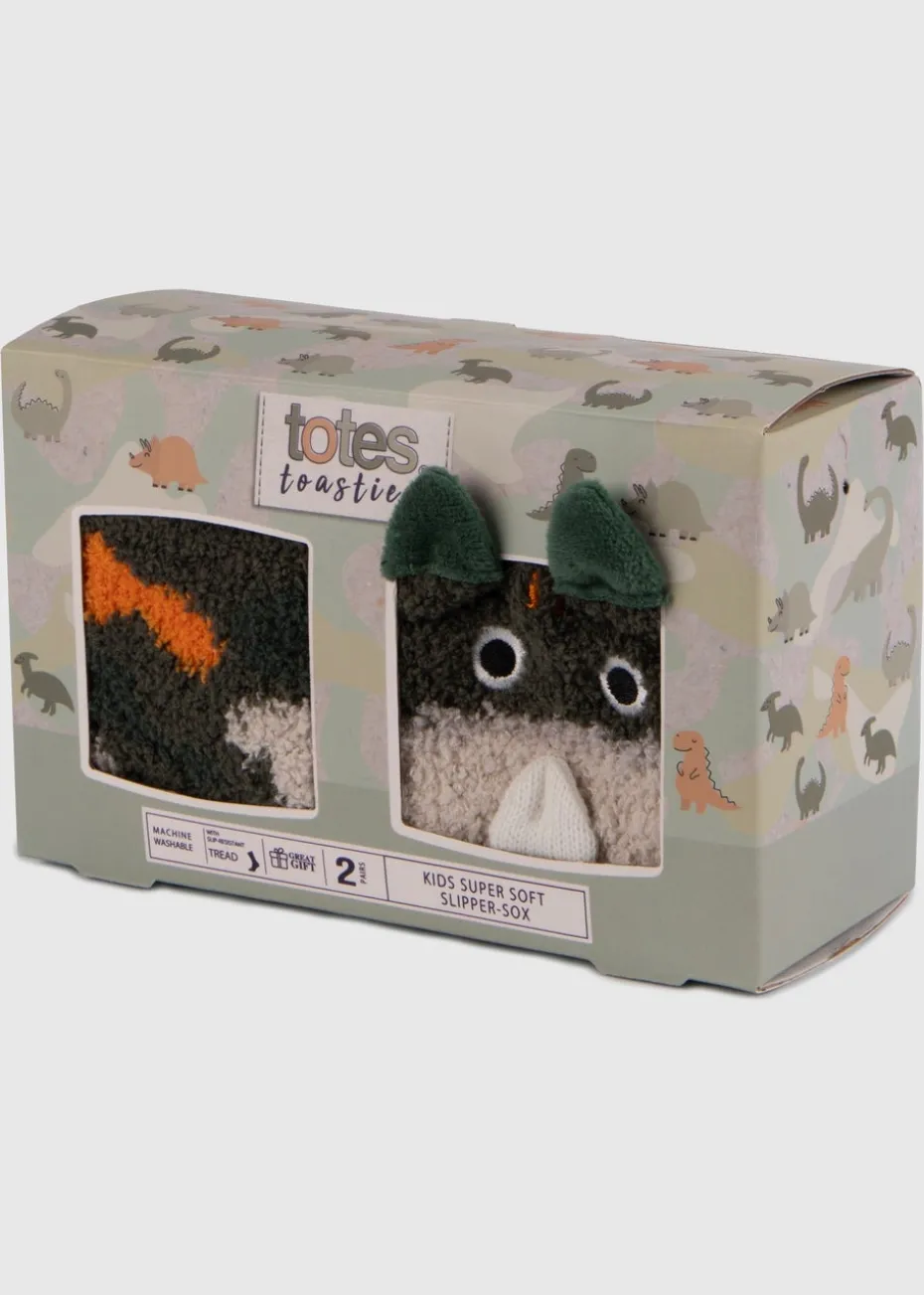 Totes Toasties Green Boys Super Soft Slipper Socks (Twin Pack)