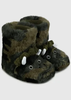 Totes Toasties Green Kids Dino Boot Slippers