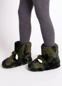 Totes Toasties Green Kids Dino Boot Slippers