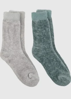 Totes Toasties Green Ladies Chenille Supersoft Bed Socks (Twin Pack)