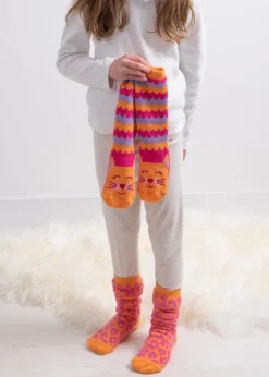 Totes Toasties Orange Kids Original Novelty Slipper Socks (Twin Pack)