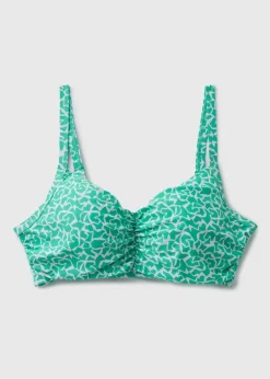 Turquoise Abstract Pattern Ruched Crop Bikini Top