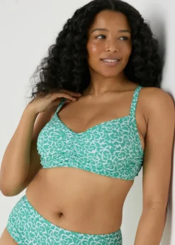 Turquoise Abstract Pattern Ruched Crop Bikini Top