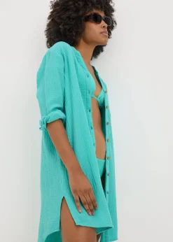 Turquoise Double Cloth Beach Shirt