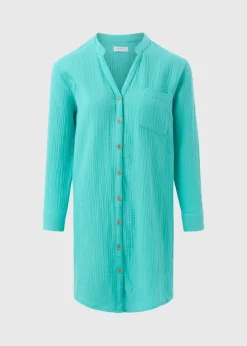 Turquoise Double Cloth Beach Shirt