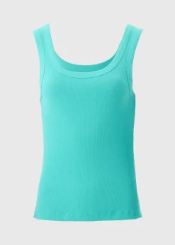 Turquoise Ribbed Scoop Neck Vest