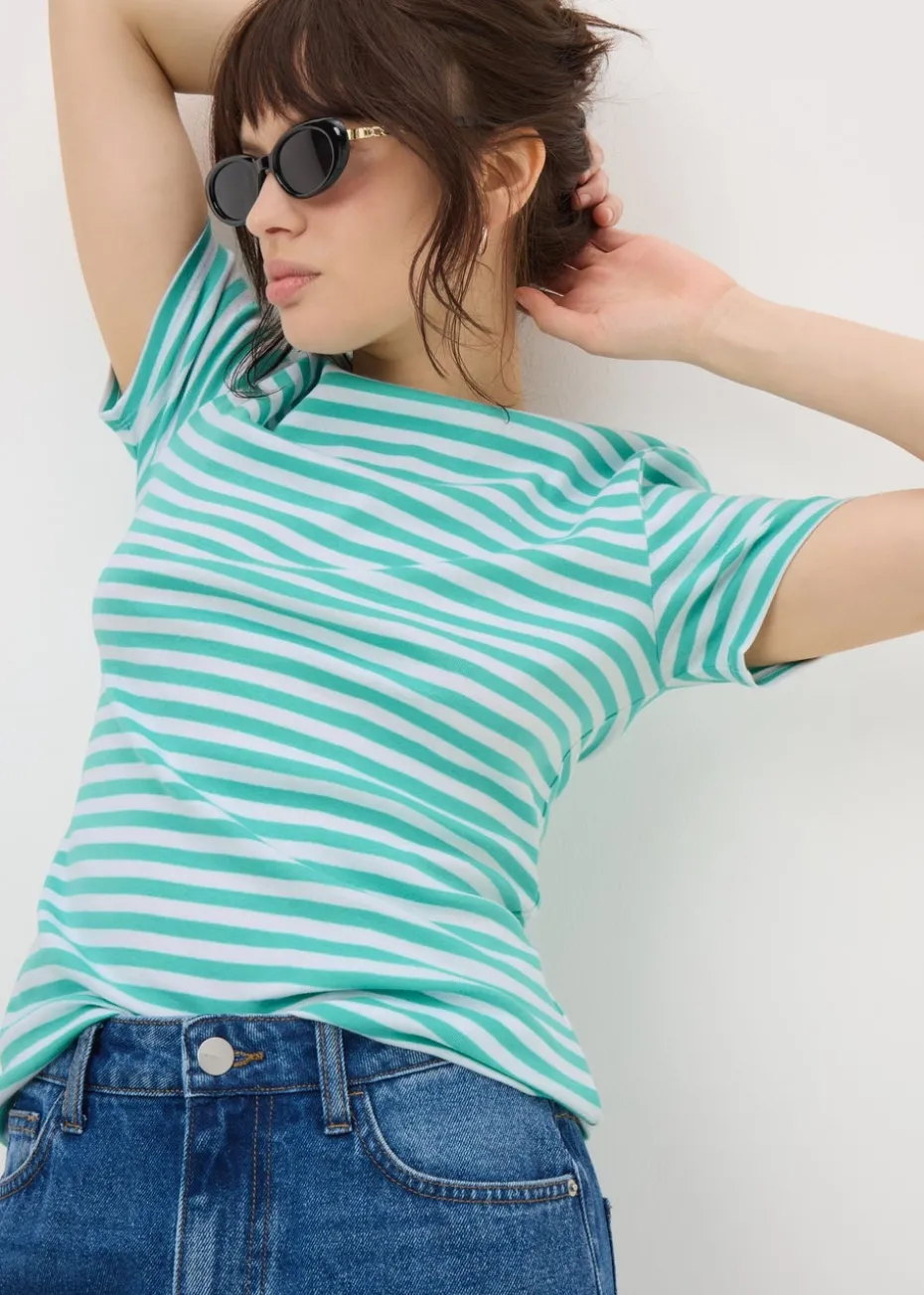 Turquoise Stripe Fitted T-Shirt