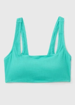 Turquoise Textured Crop Bikini Top