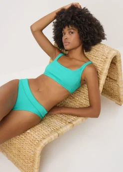 Turquoise Textured Rib Foldover Bikini Bottoms