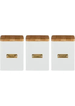 Typhoon Otto Square White Set of 3 Tea, Coffee, Sugar Storage Jars