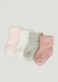Unisex 4 Pack Pink Terry Tot Baby Socks (Newborn-12mths)