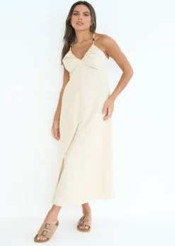 Urban Bliss Beige Linen Blend Beaded Maxi Dress