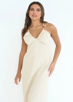 Urban Bliss Beige Linen Blend Beaded Maxi Dress