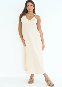 Urban Bliss Beige Linen Blend Beaded Maxi Dress