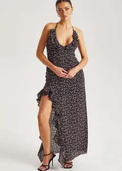 Urban Bliss Black Chiffon Ruffle Strappy Maxi Dress