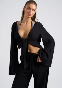 Urban Bliss Black Crinkle Cotton Oversized Beach Shirt