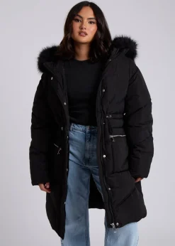 Urban Bliss Black Faux Fur Padded Parka
