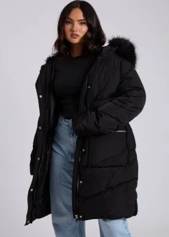 Urban Bliss Black Faux Fur Padded Parka