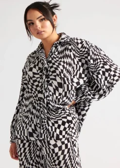 Urban Bliss Black Geometric Plisse Oversized Shirt