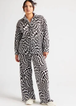 Urban Bliss Black Geometric Plisse Oversized Shirt