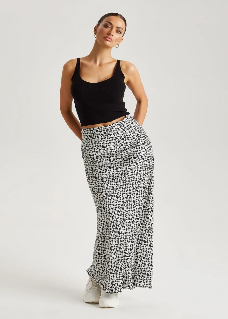 Urban Bliss Black Geometric Satin Bias Cut Maxi Skirt