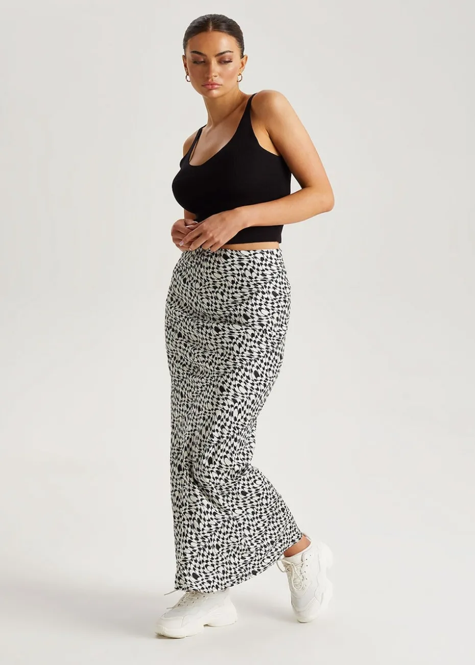 Urban Bliss Black Geometric Satin Bias Cut Maxi Skirt